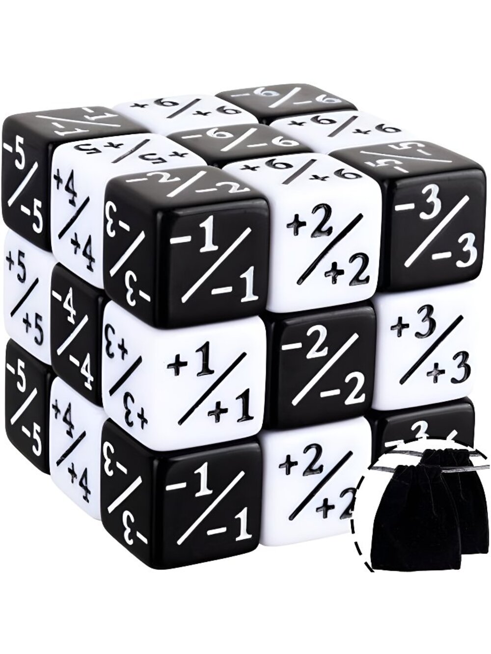 24 Pieces MTG Counters Token Buff Dice Set with Velvet Pouches D6 Cube Dice